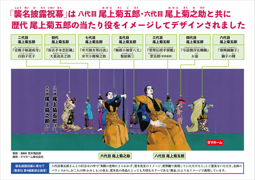 荒木飛呂彦氏デザインの『襲名披露祝幕』が公開されました｜新着